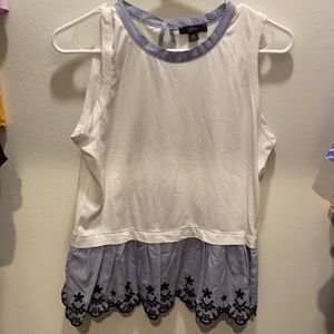 White and blue J crew top